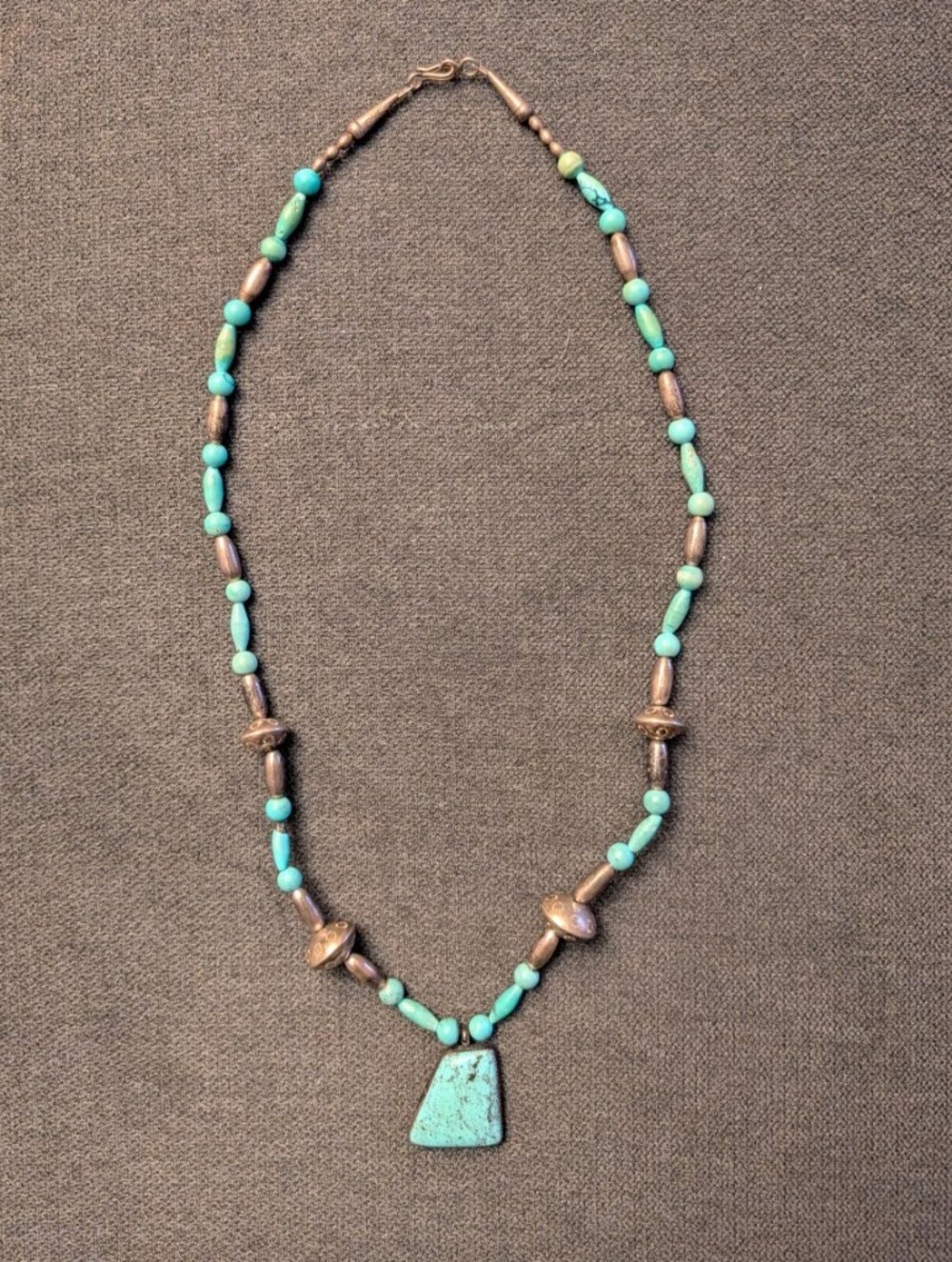 Vintage Sterling Silver Turquoise Bead Pendant Necklace